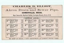 Akron Drain Pipes - Charles D. Elliot - Reverse, Perkins Collection 1850 to 1900 Advertising Cards